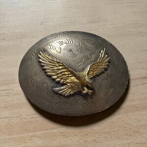Vintage Eagle Belt Buckle Western Two Tone Silver Gold Oval Americana